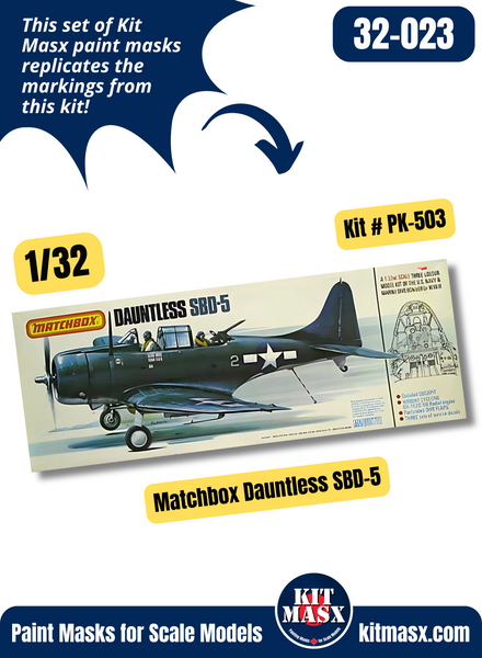 Matchbox Dauntless SBD-5 Wing & Fuselage Insignia + Aircraft ID 1/32 Main Marking Paint Masks, Kit # PK-503