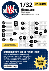 Kotare Spitfire Mk.1a "Brian Lane" 1/32 Main Marking Paint Masks, Kit # K32601