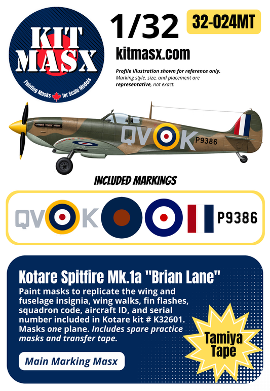 Kotare Spitfire Mk.1a "Brian Lane" 1/32 Main Marking Paint Masks, Kit # K32601 (32024M)