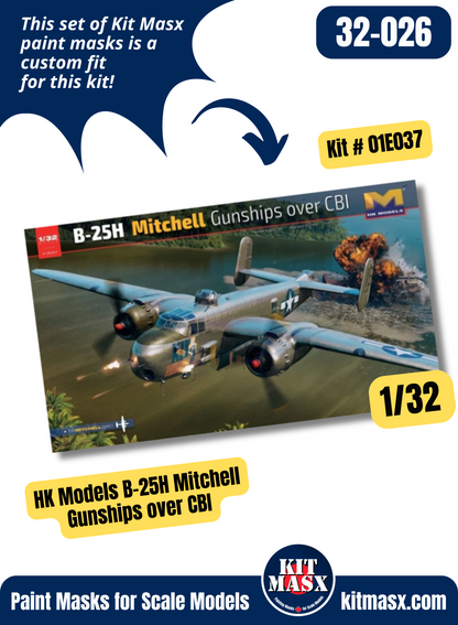 HK Models B-25H/B-25J Mitchell 1/32 Canopy & Wheel Paint Masks, Kit # 01E037