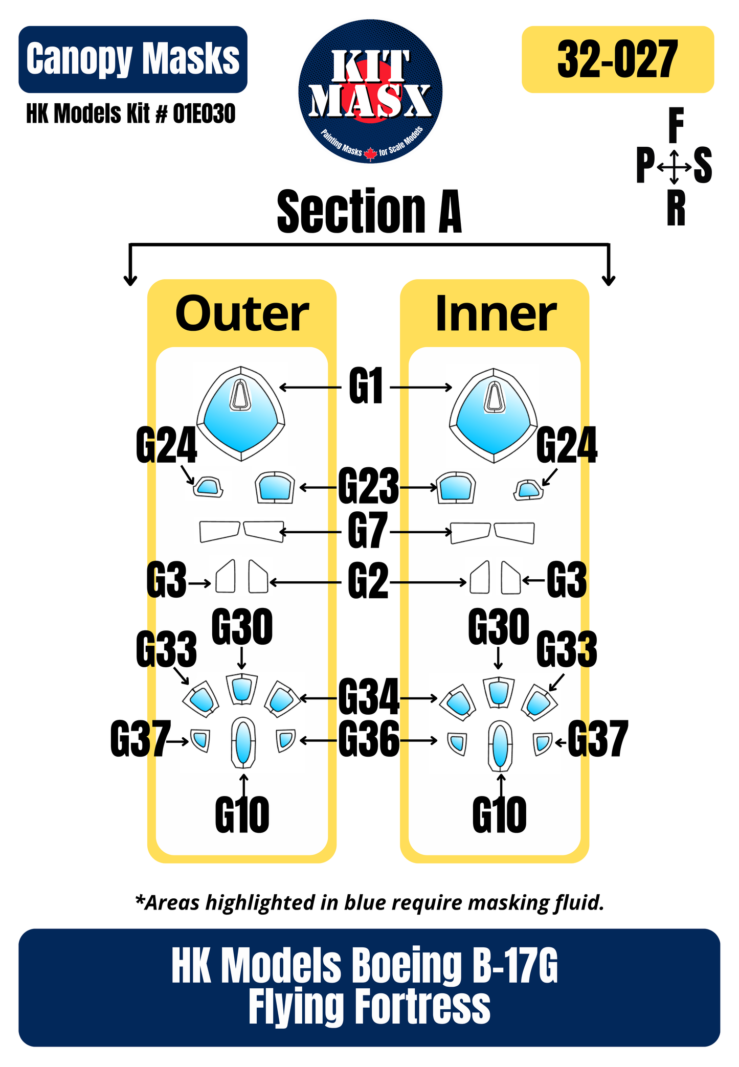 HK Models Boeing B-17G Flying Fortress 1/32 Canopy Paint Masks, Kit # 01E030