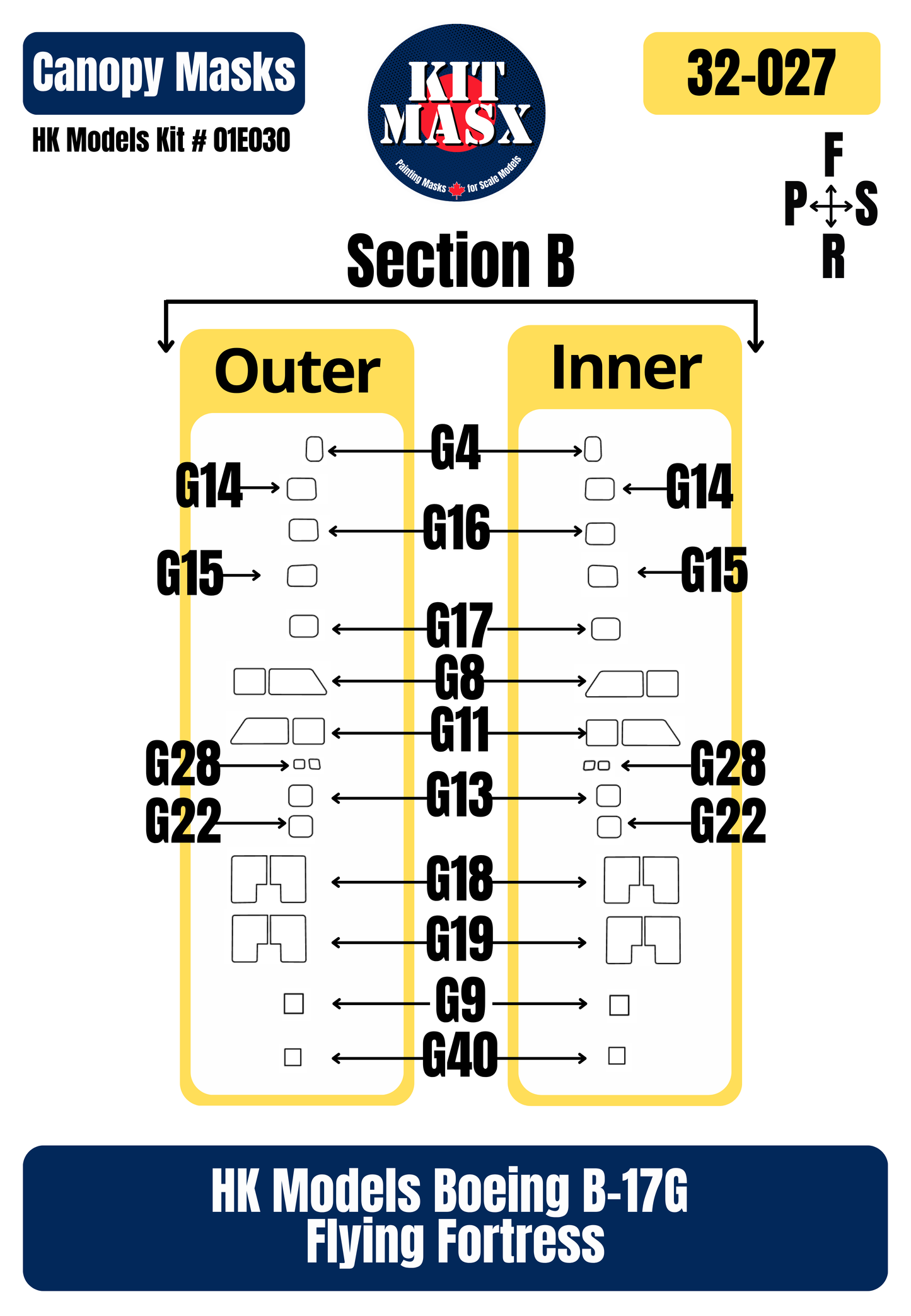 HK Models Boeing B-17G Flying Fortress 1/32 Canopy Paint Masks, Kit # 01E030
