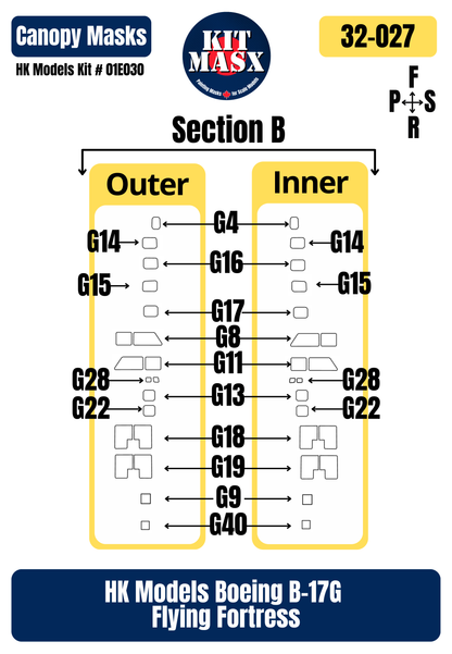 HK Models Boeing B-17G Flying Fortress 1/32 Canopy Paint Masks, Kit # 01E030