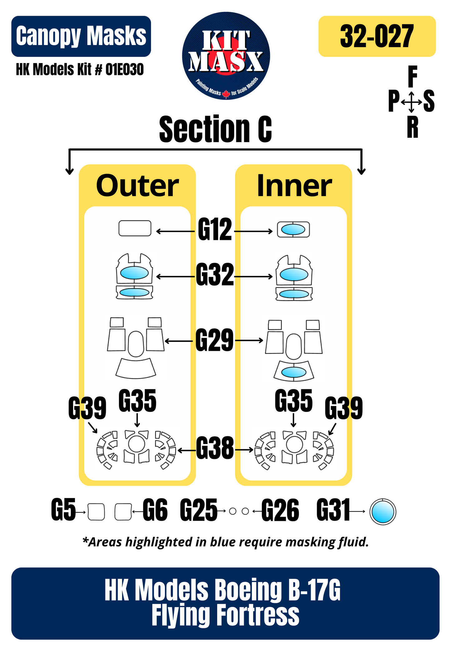 HK Models Boeing B-17G Flying Fortress 1/32 Canopy Paint Masks, Kit # 01E030