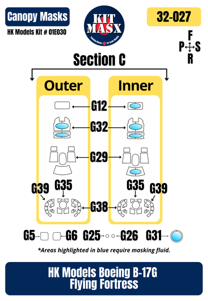 HK Models Boeing B-17G Flying Fortress 1/32 Canopy Paint Masks, Kit # 01E030