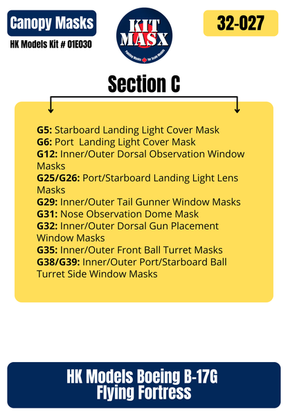 HK Models Boeing B-17G Flying Fortress 1/32 Canopy Paint Masks, Kit # 01E030