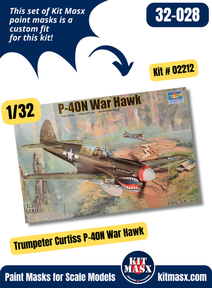 Trumpeter Curtiss P-40N War Hawk, 42-105711, 502nd Fighter Squadron “Parrot Hawk” 1/32 All-in-One Master Mask Set, Kit 02212