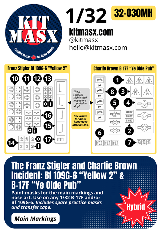 The Franz Stigler and Charlie Brown Incident: Bf 109G-6 “Yellow 2” & B-17F “Ye Olde Pub” 1/32 Main Marking Paint Masks