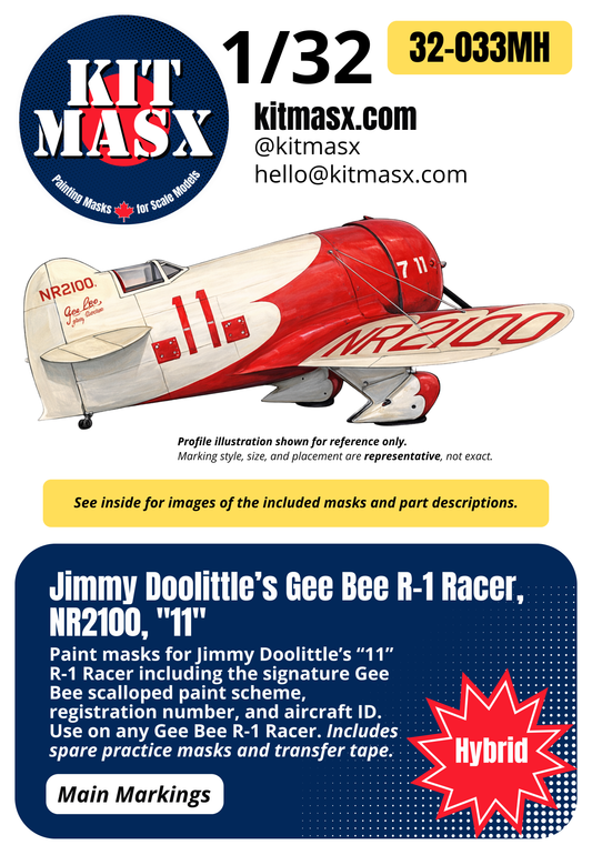 Lindberg Gee Bee R-1 Racer, Jimmy Doolittle’s NR2100 "11" + Paint Scheme 1/32 Main Marking Paint Masks, Kit # 70561