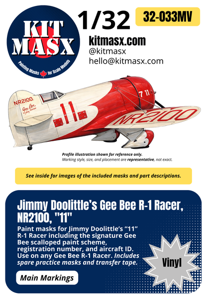 Lindberg Gee Bee R-1 Racer, Jimmy Doolittle’s NR2100 "11" + Paint Scheme 1/32 Main Marking Paint Masks, Kit # 70561