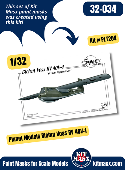 Planet Models Blohm & Voss BV40V-1 “German Fighter Glider” 1/32 Main Marking Paint Masks, Kit # PLT204 (32034M)