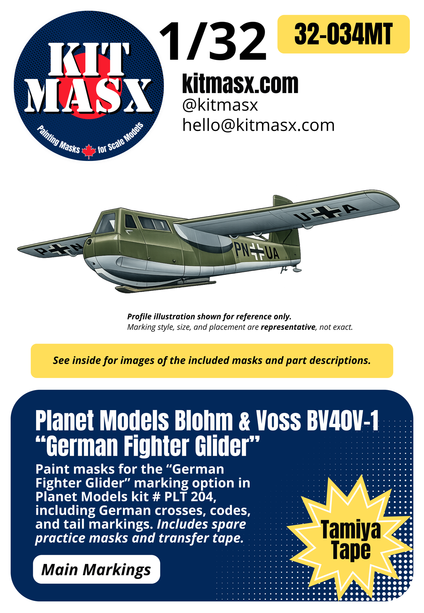 Planet Models Blohm & Voss BV40V-1 “German Fighter Glider” 1/32 Main Marking Paint Masks, Kit # PLT204