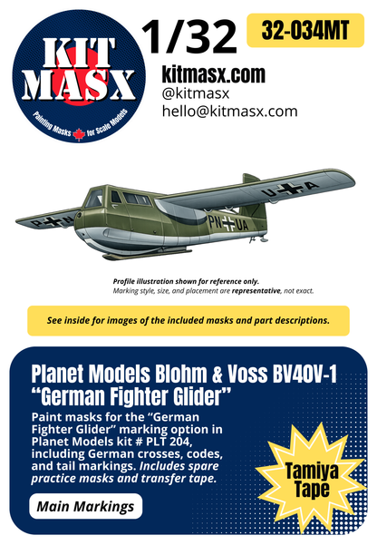 Planet Models Blohm & Voss BV40V-1 “German Fighter Glider” 1/32 Main Marking Paint Masks, Kit # PLT204