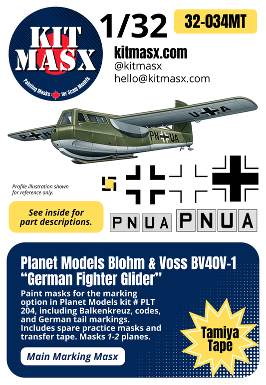 Planet Models Blohm & Voss BV40V-1 “German Fighter Glider” 1/32 Main Marking Paint Masks, Kit # PLT204 (32034M)