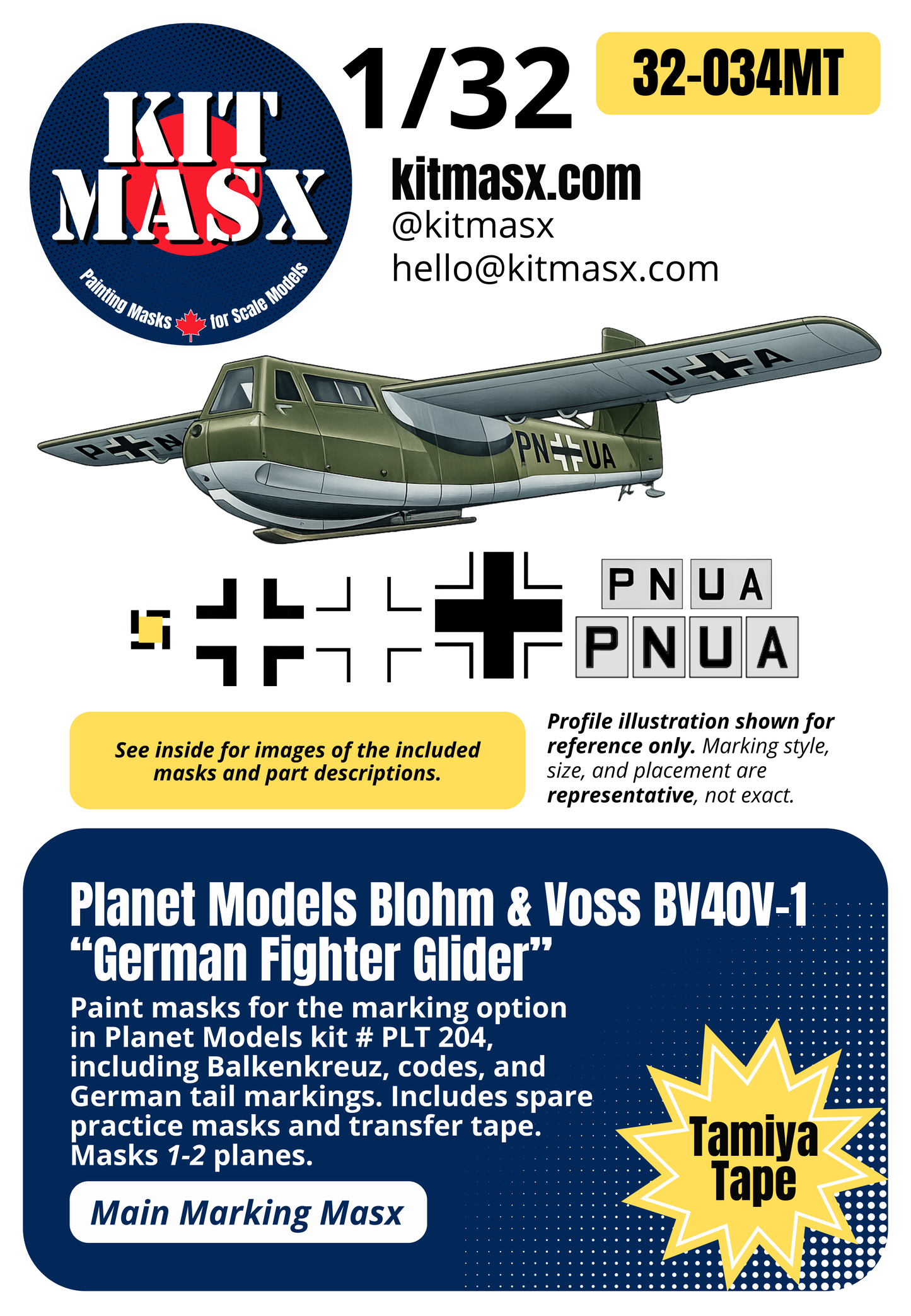 Planet Models Blohm & Voss BV40V-1 “German Fighter Glider” 1/32 Main Marking Paint Masks, Kit # PLT204 (32034M)