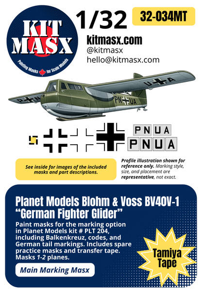 Planet Models Blohm & Voss BV40V-1 “German Fighter Glider” 1/32 Main Marking Paint Masks, Kit # PLT204 (32034M)