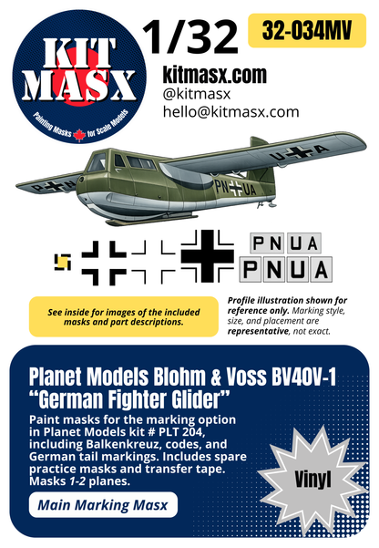 Planet Models Blohm & Voss BV40V-1 “German Fighter Glider” 1/32 Main Marking Paint Masks, Kit # PLT204 (32034M)