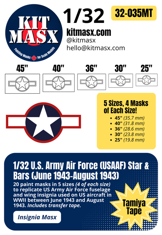 U.S. Army Air Force (USAAF) Star and Bars w/ Red Outline (June 1943-August 1943) 1/32 National Insignia Paint Masks