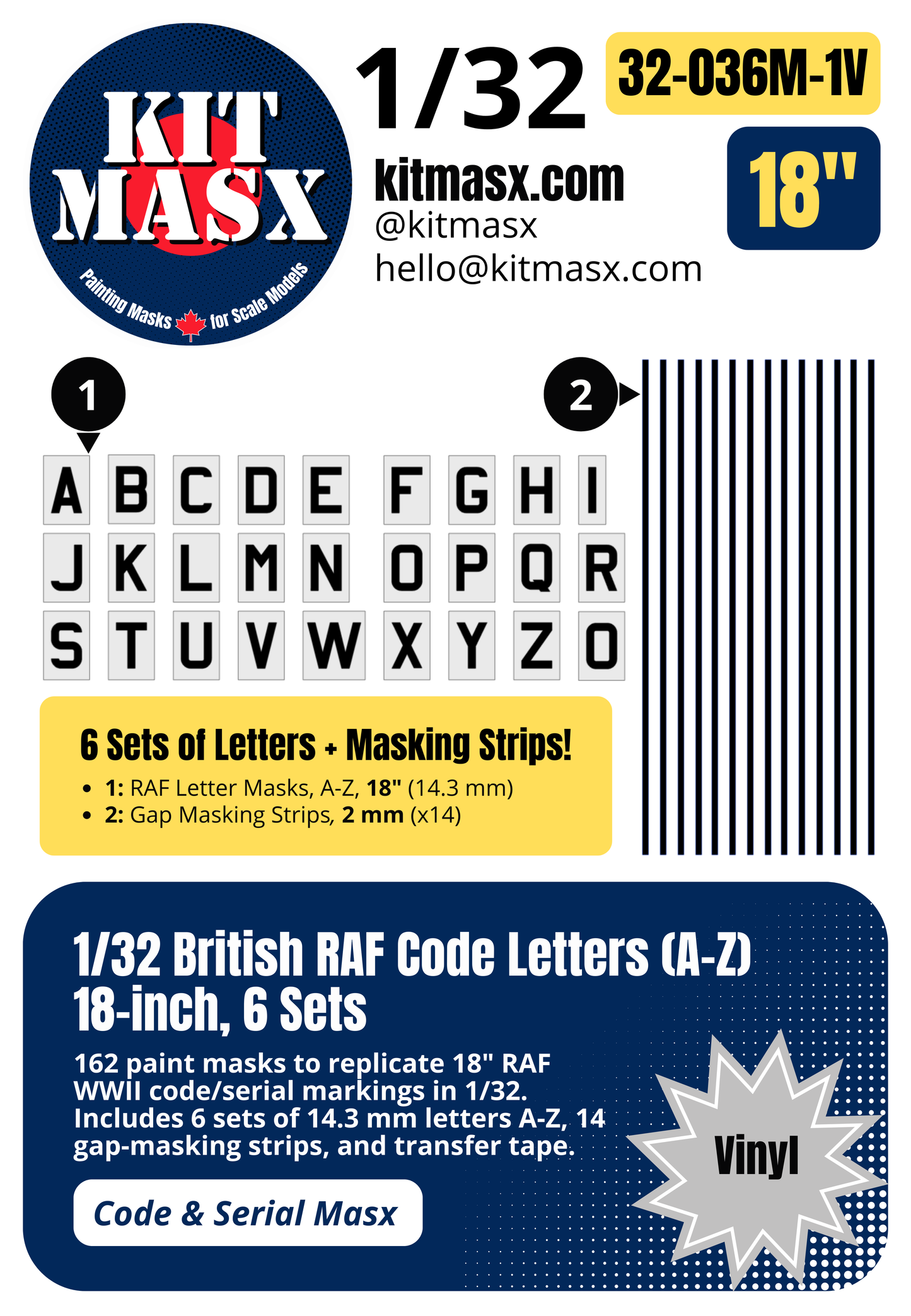 British RAF Code Letters (A-Z) 1/32 Code & Serial Paint Masks