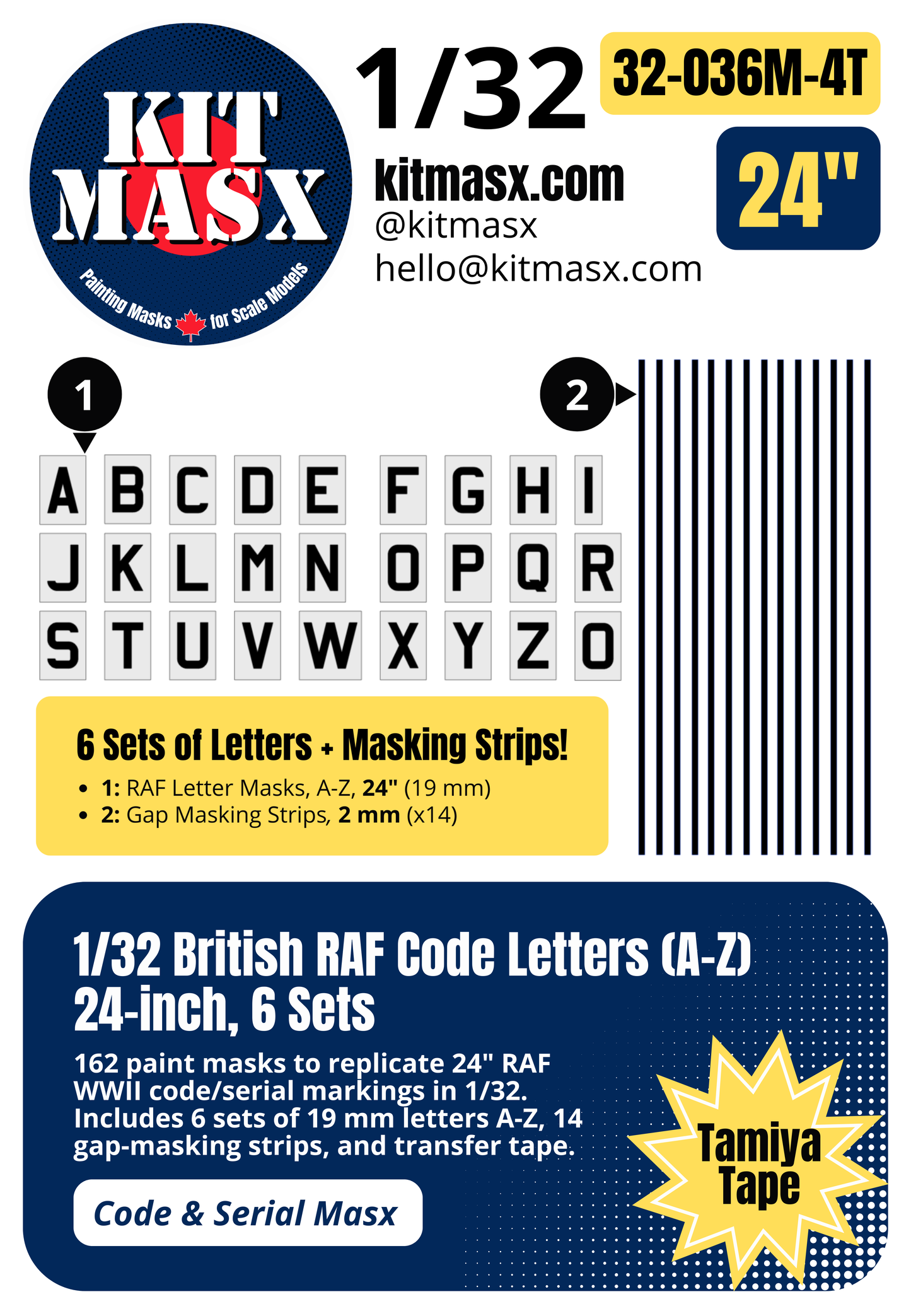 British RAF Code Letters (A-Z) 1/32 Code & Serial Paint Masks