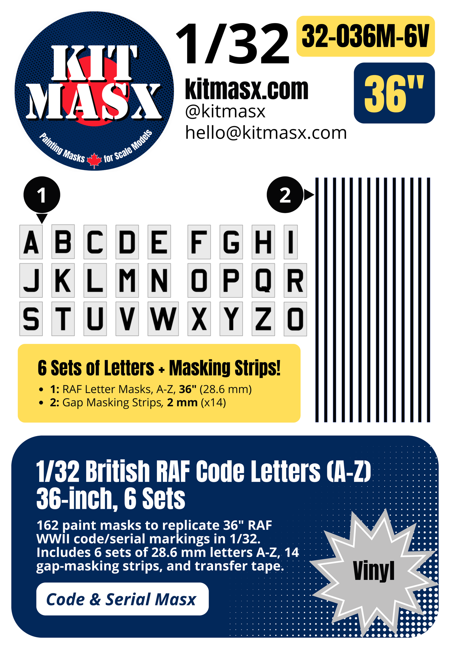 British RAF Code Letters (A-Z) 1/32 Code & Serial Paint Masks
