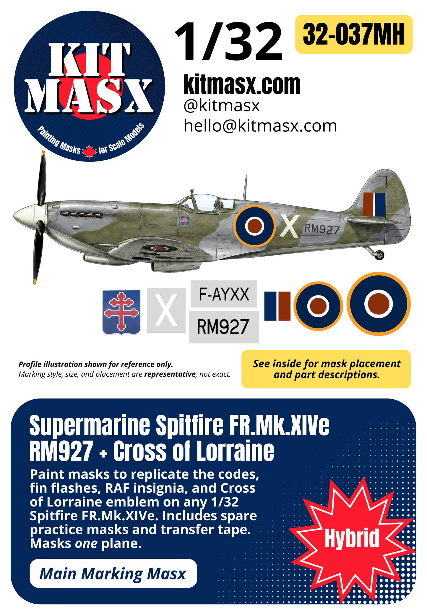 Supermarine Spitfire FR.Mk.XIVe RM927 + Cross of Lorraine 1/32 Main Marking Paint Masks (32037M)