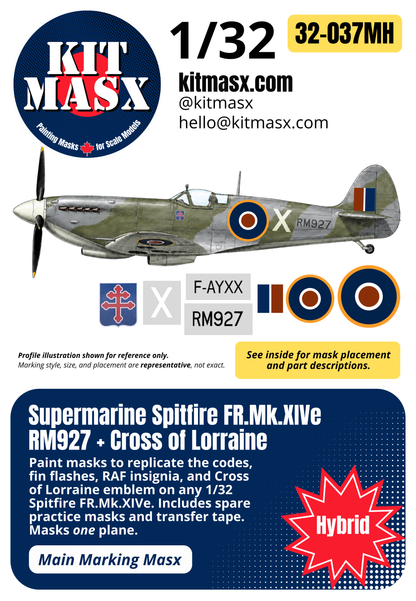 Supermarine Spitfire FR.Mk.XIVe RM927 + Cross of Lorraine 1/32 Main Marking Paint Masks (32037M)