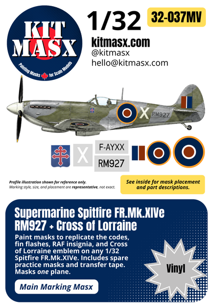 Supermarine Spitfire FR.Mk.XIVe RM927 + Cross of Lorraine 1/32 Main Marking Paint Masks (32037M)
