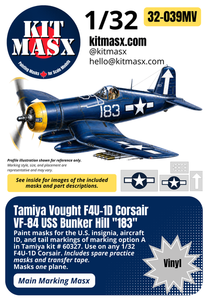 Tamiya Vought F4U-1D Corsair VF-84 USS Bunker Hill "183" 1/32 Main Marking Paint Masks (32039M)