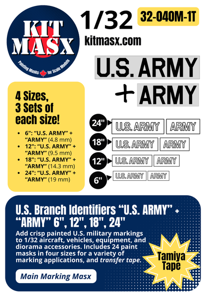 U.S. Branch Identifiers "U.S. ARMY" + "ARMY" 6-inch, 12-inch, 18-inch, 24-inch 1/32 Main Marking Paint Masks (32040M1)