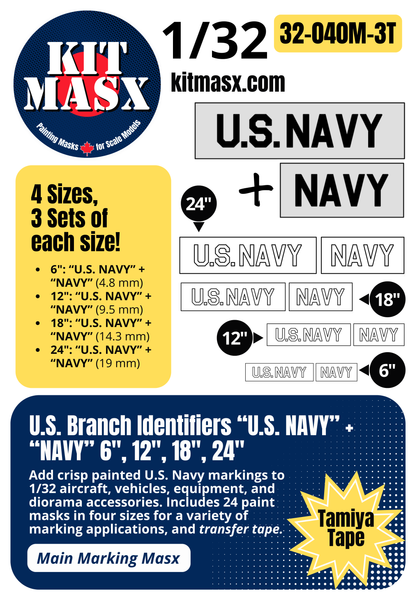 U.S. Branch Identifiers "U.S. NAVY" + "NAVY" 6-inch, 12-inch, 18-inch, 24-inch 1/32 Main Marking Paint Masks (32040M3)