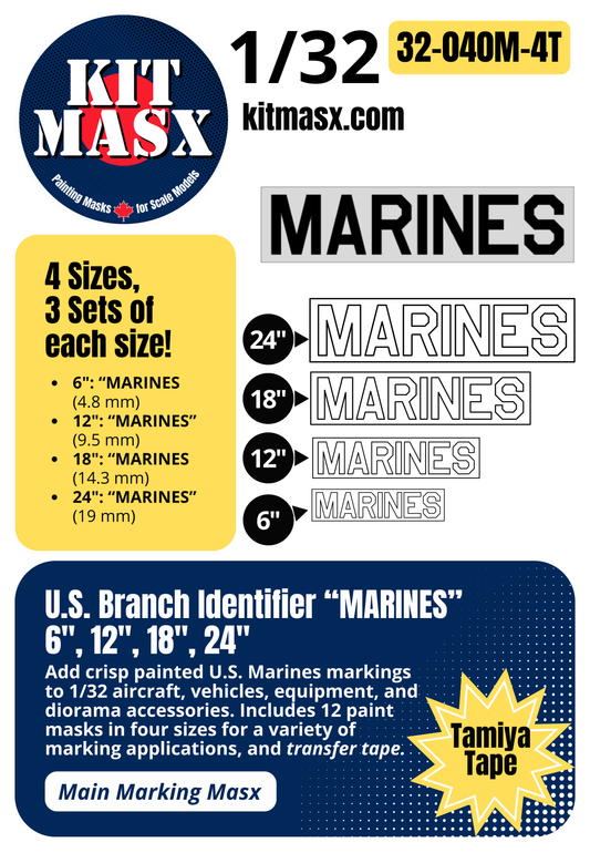 U.S. Branch Identifier "MARINES" 6-inch, 12-inch, 18-inch, 24-inch 1/32 Main Marking Paint Masks (32040M4)