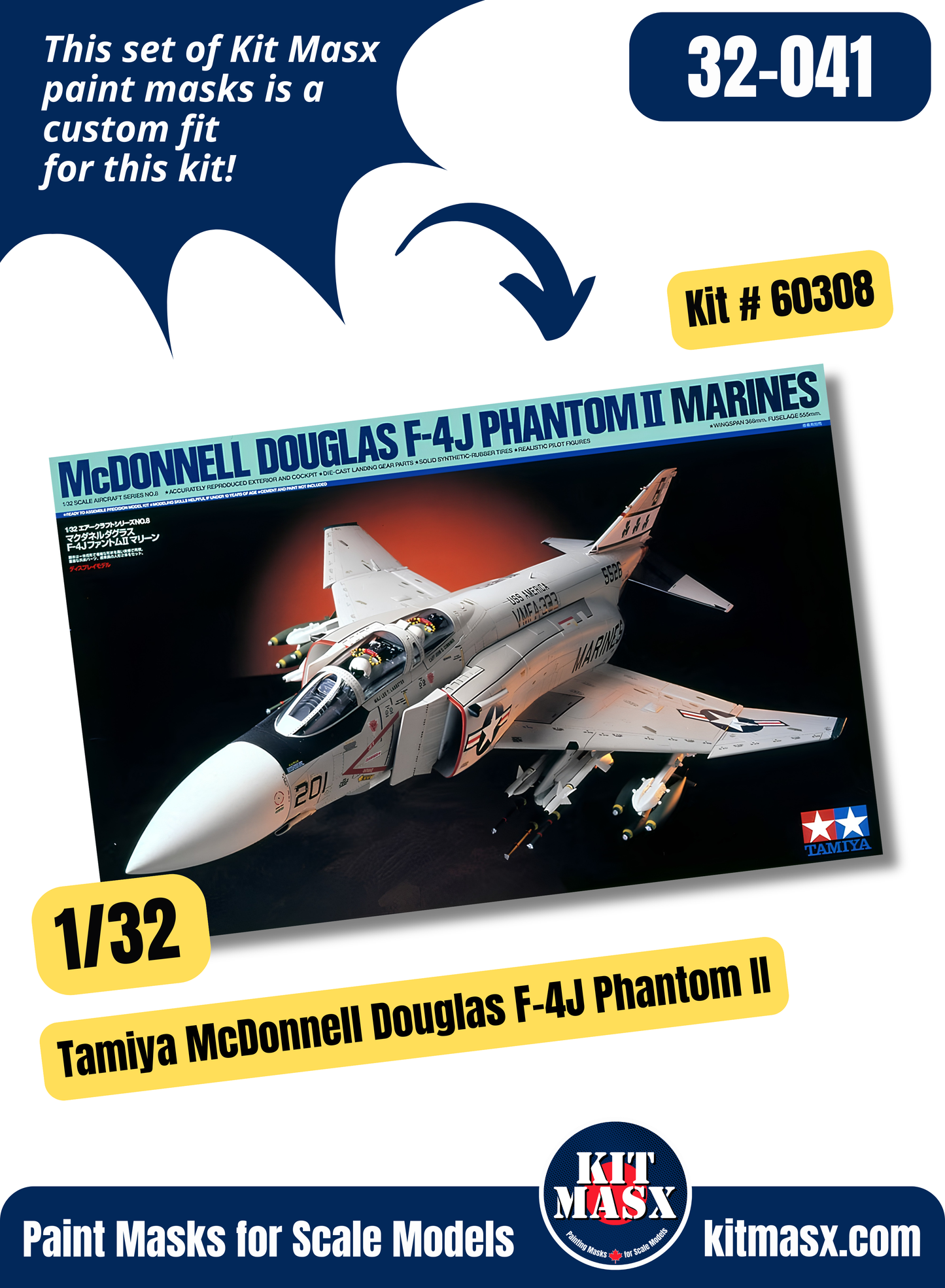 Tamiya McDonnell Douglas F-4J Phantom II 1/32 Canopy Paint Masks, Kit # 60308 (32041)