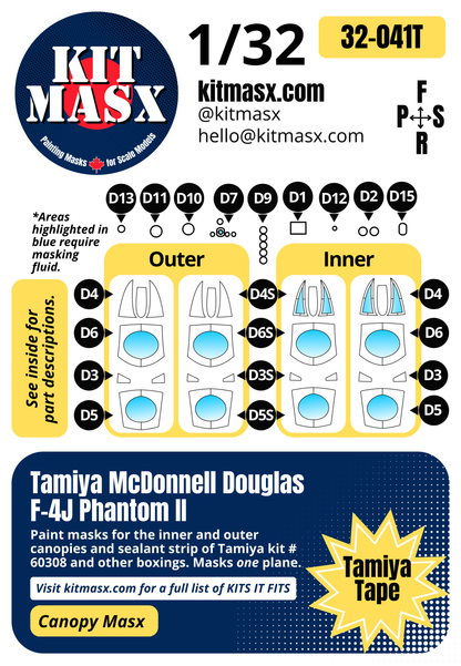 Tamiya McDonnell Douglas F-4J Phantom II 1/32 Canopy Paint Masks, Kit # 60308 (32041)