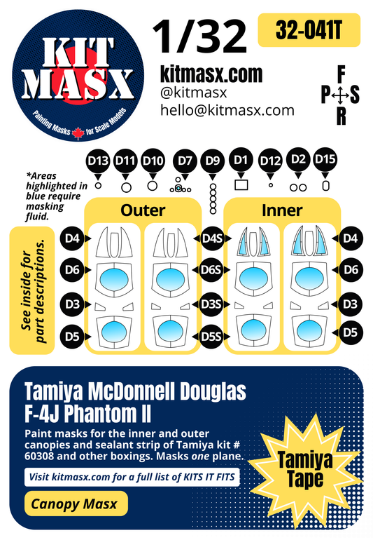 Tamiya McDonnell Douglas F-4J Phantom II 1/32 Canopy Paint Masks, Kit # 60308 (32041)