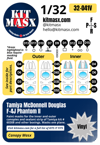 Tamiya McDonnell Douglas F-4J Phantom II 1/32 Canopy Paint Masks, Kit # 60308 (32041)