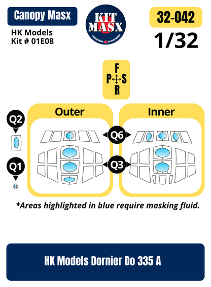 HK Models Dornier Do 335 A 1/32 Canopy Paint Masks, Kit # 01E08 (32042)