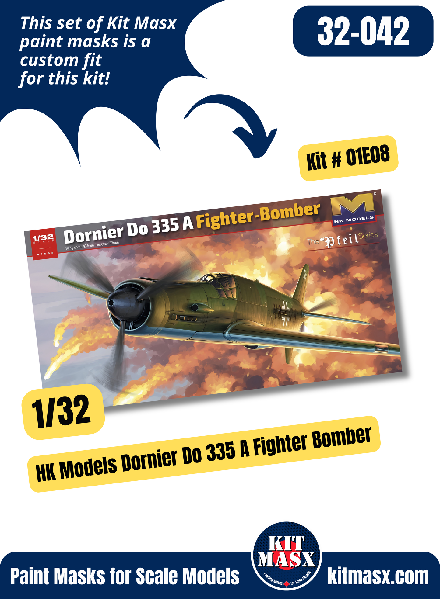 HK Models Dornier Do 335 A 1/32 Canopy Paint Masks, Kit # 01E08 (32042)