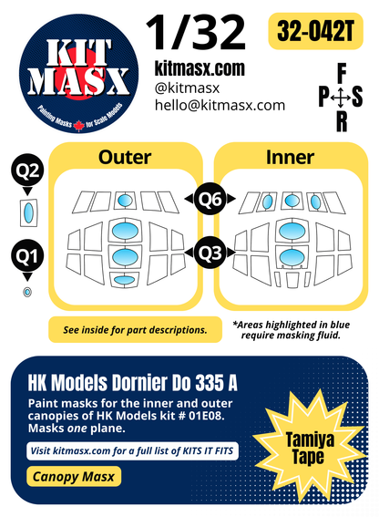 HK Models Dornier Do 335 A 1/32 Canopy Paint Masks, Kit # 01E08 (32042)