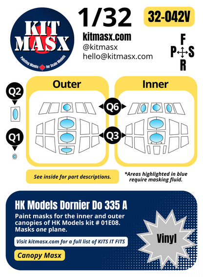 HK Models Dornier Do 335 A 1/32 Canopy Paint Masks, Kit # 01E08 (32042)