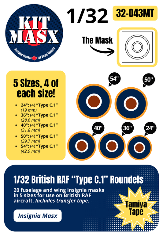 British RAF “Type C.1” Roundels 1/32 Insignia Paint Masks (32043M)