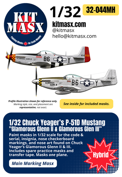 Chuck Yeager’s P-51D Mustang "Glamorous Glenn II" & "Glamorous Glen III" 1/32 Main Marking Paint Masks (32044M)