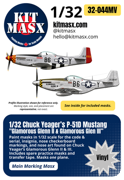 Chuck Yeager’s P-51D Mustang "Glamorous Glenn II" & "Glamorous Glen III" 1/32 Main Marking Paint Masks (32044M)