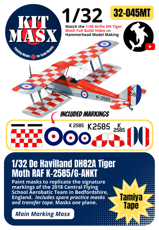 De Havilland DH82A Tiger Moth RAF K-2585/G-ANKT 1/32 Main Marking Paint Masks (32045M)