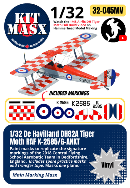 De Havilland DH82A Tiger Moth RAF K-2585/G-ANKT 1/32 Main Marking Paint Masks (32045M)