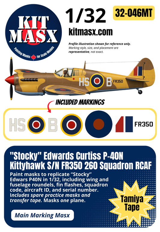 "Stocky" Edwards Curtiss P-40N Kittyhawk FR350 260 Squadron RCAF 1/32 Main Marking Paint Masks (32-046M)