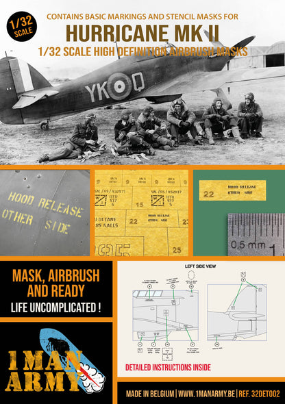1ManArmy Hurricane Mk.II 1/32 Basic Markings & Stencil High-Definition Paint Masks, 32DET002