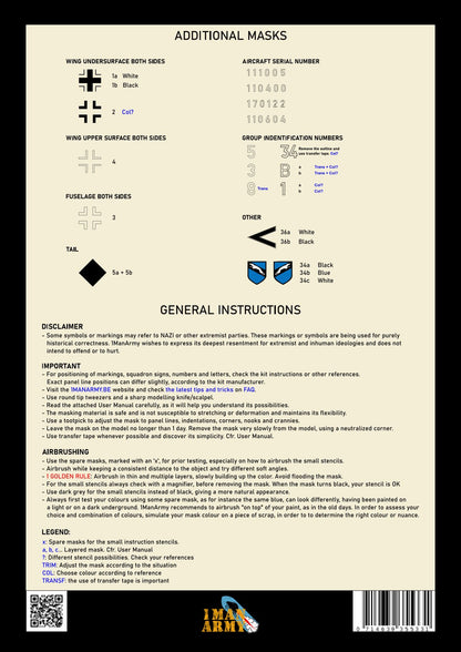 Messerschmitt 262 A1-A2 1/32 Basic Markings & Stencil High-Definition Paint Masks, 32DET004