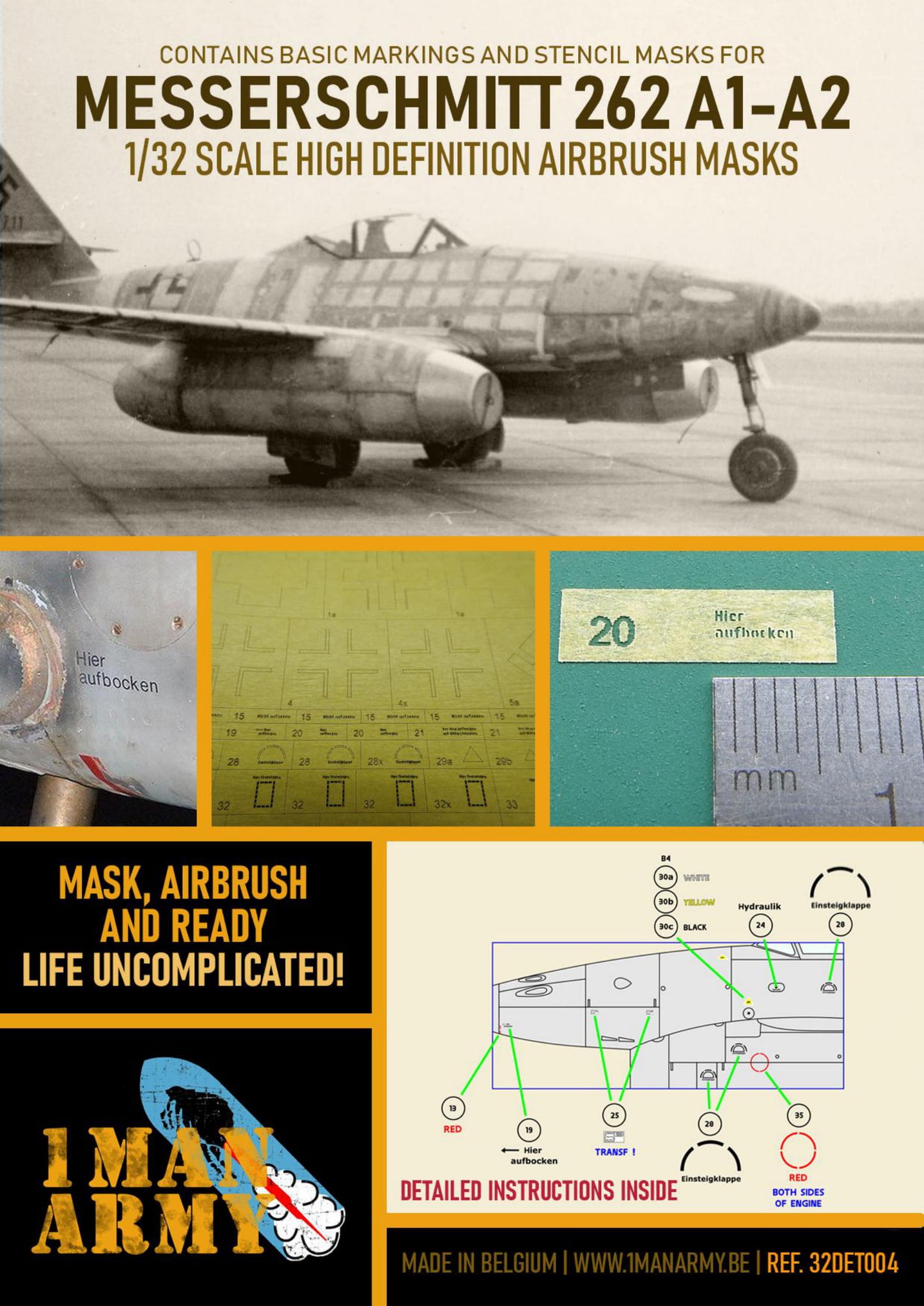 Messerschmitt 262 A1-A2 1/32 Basic Markings & Stencil High-Definition Paint Masks, 32DET004