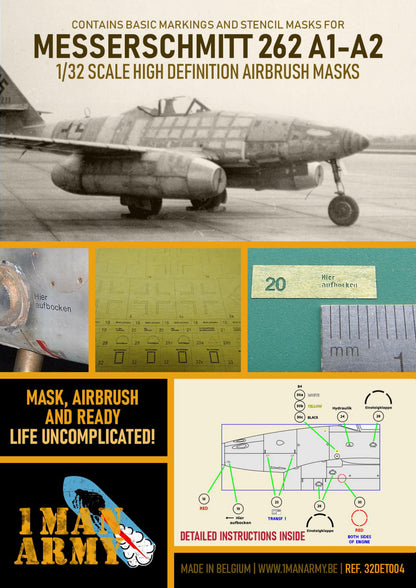 Messerschmitt 262 A1-A2 1/32 Basic Markings & Stencil High-Definition Paint Masks, 32DET004
